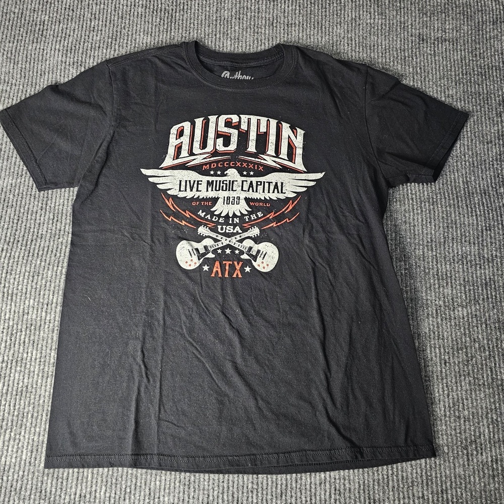 Austin Shirt Mens Large Black Live Music Capital ATX Texas Graphic Tee USA